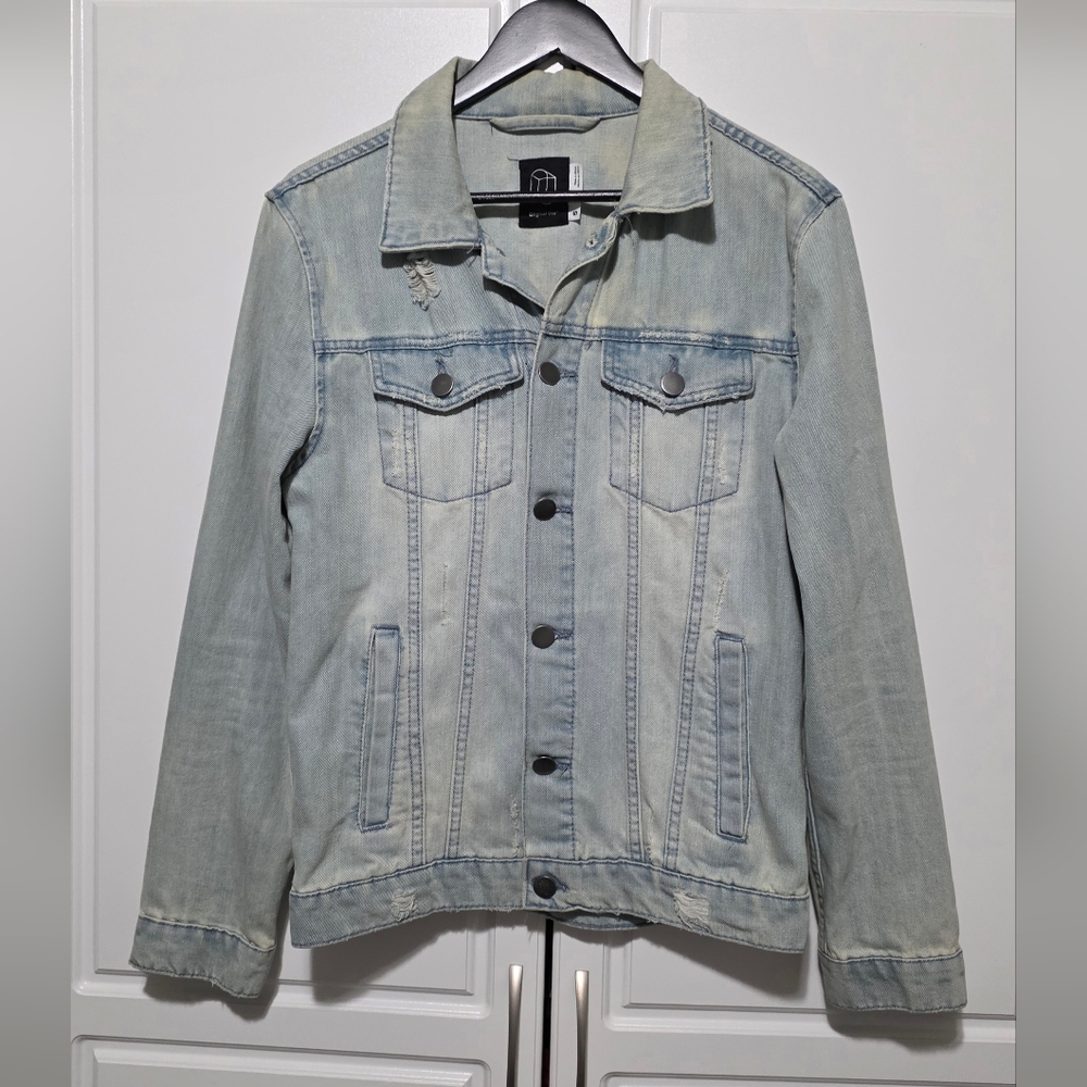 Original Use Men's S Light Wash Distressed Denim Jacket Streetwear Cotton Blend